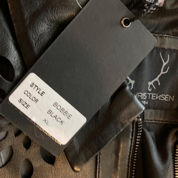 Bod & Christensen Laser-Cut Black Leather Jacket Floral Design Size XL New - Picture 4 of 7